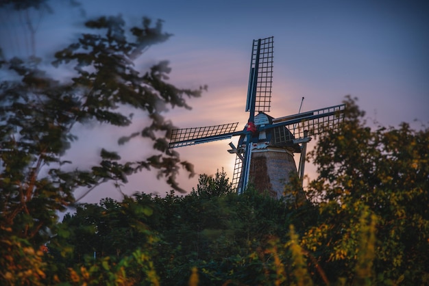 Old Dutch windmill at night