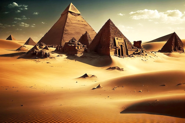 Old egyptian pyramids lost in sandy african deserts