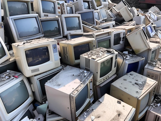 Photo old electronic devices televisions e waste and recycling concept