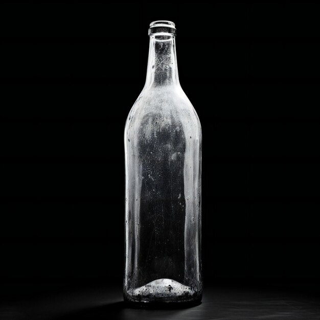 Old empty glass bottle on a black background with space for text