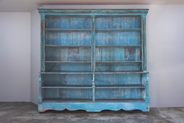 Old empty vintage bookcase without books