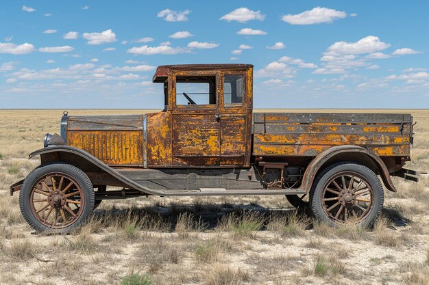 Old farming car on field