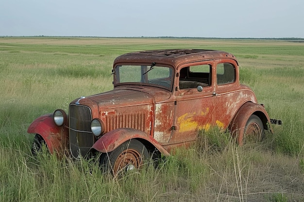 写真 フィールド上の古い農耕車