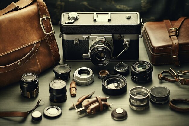 Old fashioned camera and equipment evoke nostalgia generated