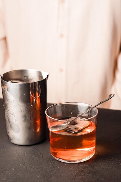 Old fashioned, classic cocktail served on the rocks