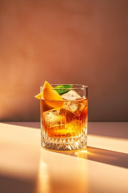 Old fashioned cocktail on stone background Whiskey on stone rustic background
