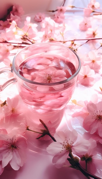 an old fashioned cup with pink rose petals