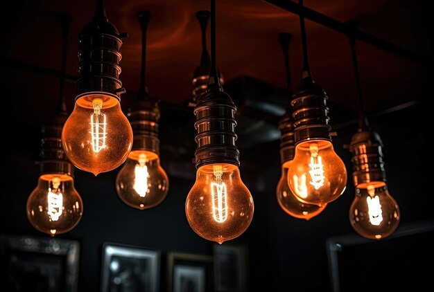 old fashioned lighting fixtures are hanging in the dark room