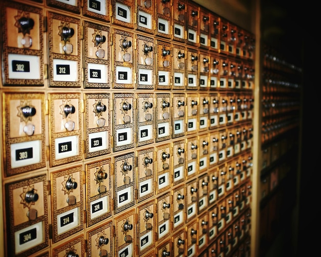 Photo old-fashioned mailboxes in post office