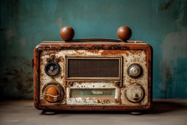 An old fashioned radio with a rusty knob