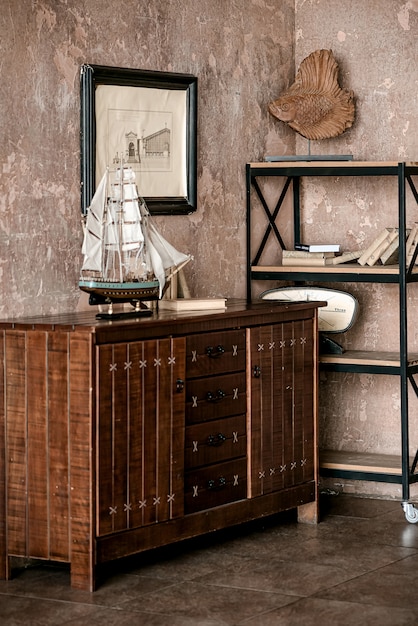 Old-fashioned room interior with antique furniture and decoration