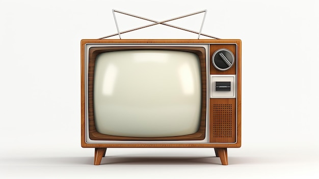 an old fashioned television with a wooden frame and a white background.