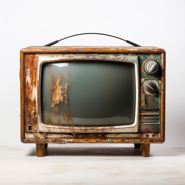 an old fashioned television with the word " rust " on the screen.