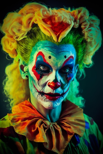 Old female Clown face and colorful makeup