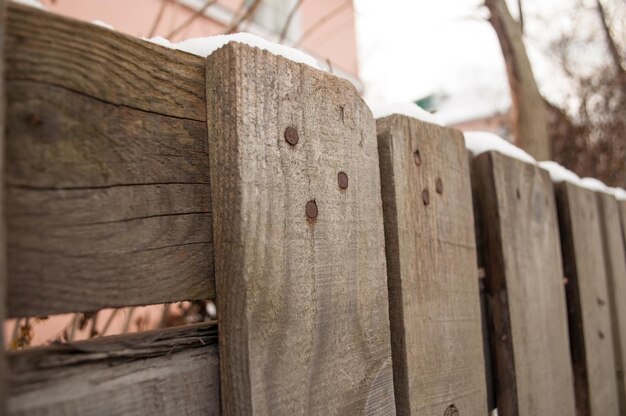 Old fence with rusty nails close-up