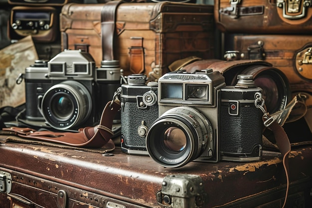 Old film cameras and vintage photography equipment