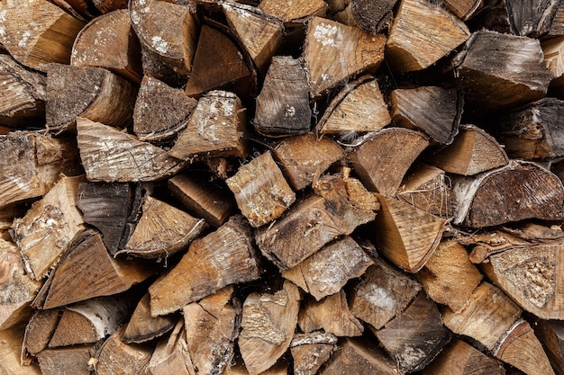 Old firewood stacked in the woodpile