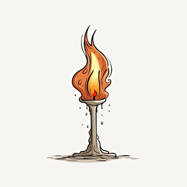 an old flame burning candle drawing on a flat background in the style of simplistic ink drawings