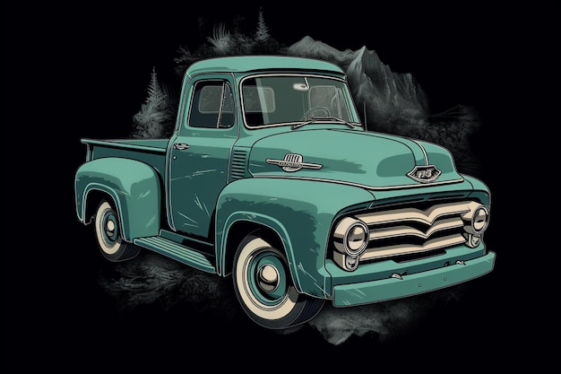 An old ford truck is painted in blue and white.