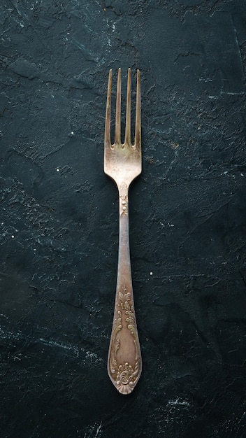 Old fork Cutlery Top view Free space for your text