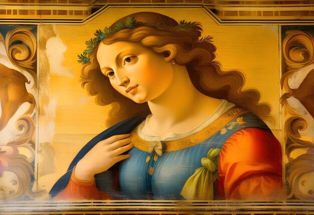 Foto vecchio affresco con una bella donna di palazzo vecchio a firenze