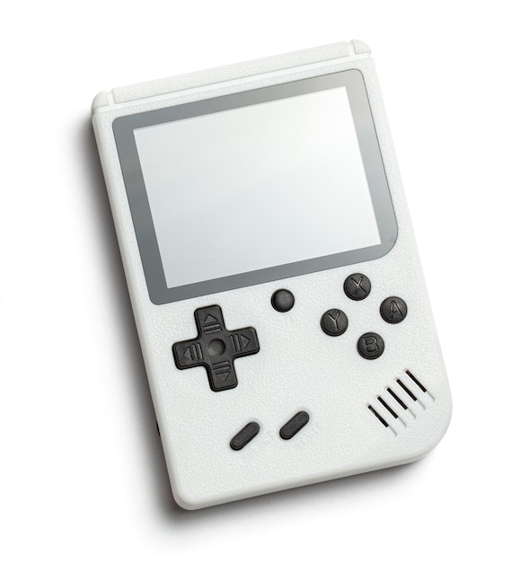 Photo old game console. gamepad is white isolated on white background.