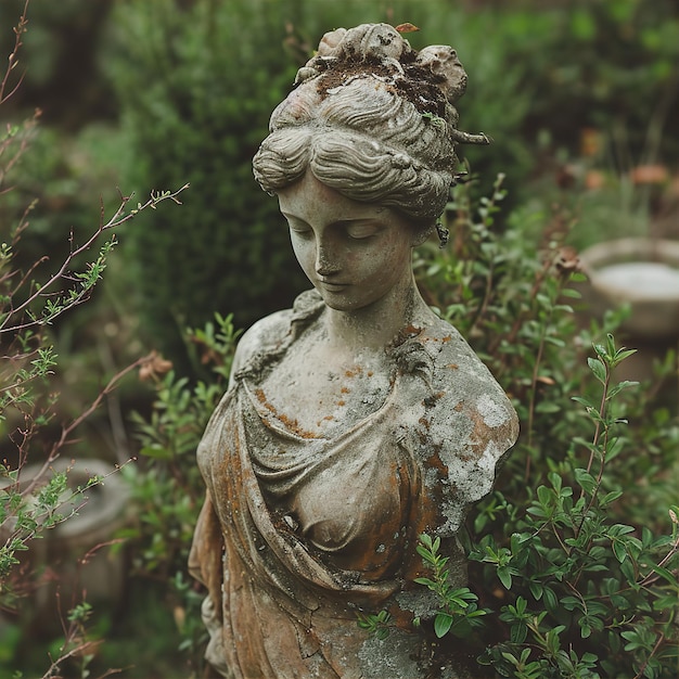 Old Goddess stone statue in a garden