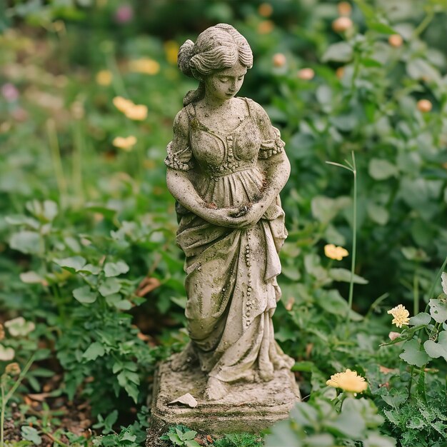 Фото Старая каменная статуя богини в саду