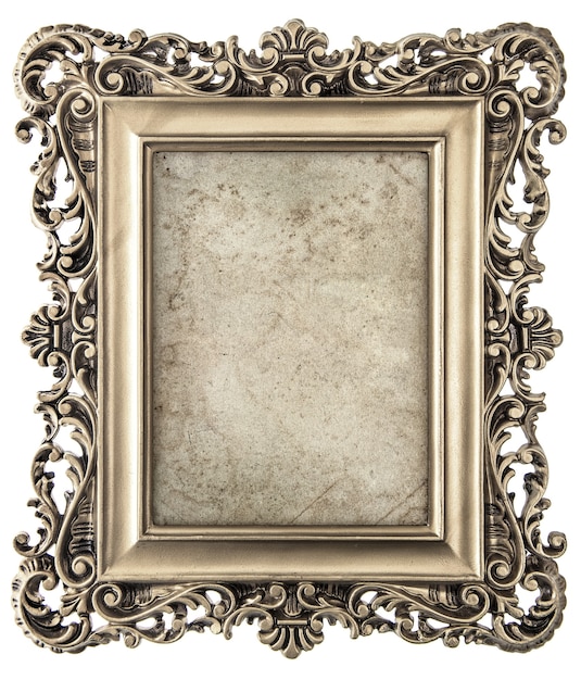 Old gold picture frame isolated on white background with canvas for your picture, photo, image
