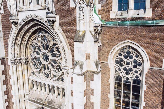 Old gothic church close up. church windows