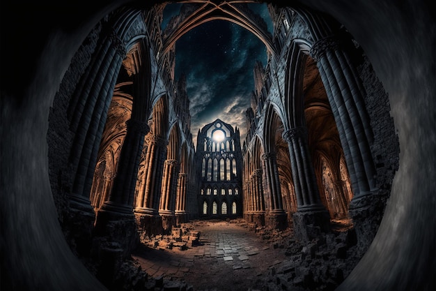 Old gothic church ruin Generative Ai