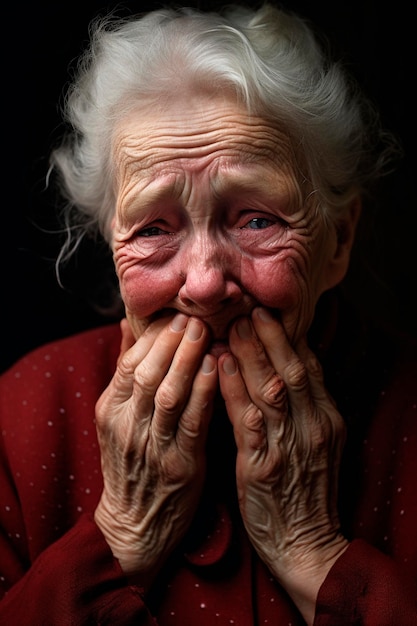 Foto la vecchia nonna è triste e piange generativa ai persone