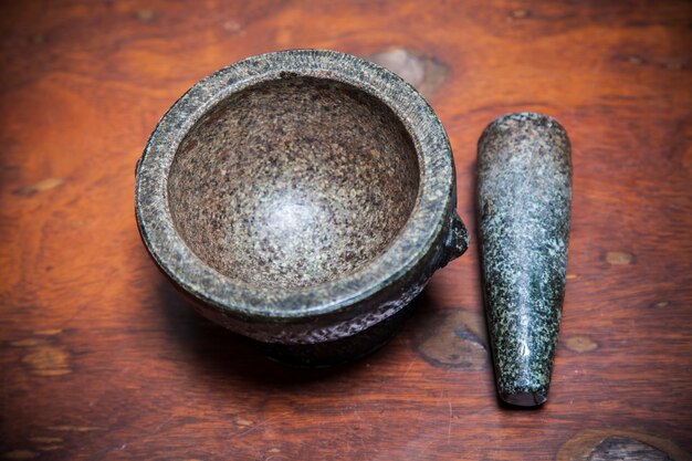 Old granite mortar with pestle