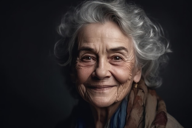 Old granny close up portrait of beautiful older woman smiling isolated