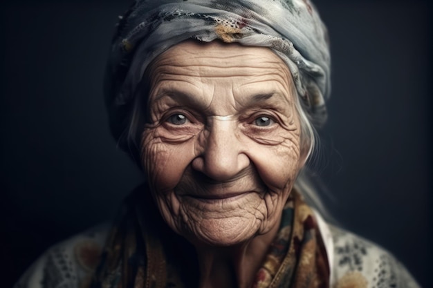 Old granny close up portrait of beautiful older woman smiling isolated