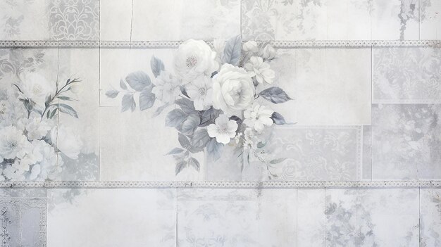 Фото Старый серый и белый винтаж shabby damask floral