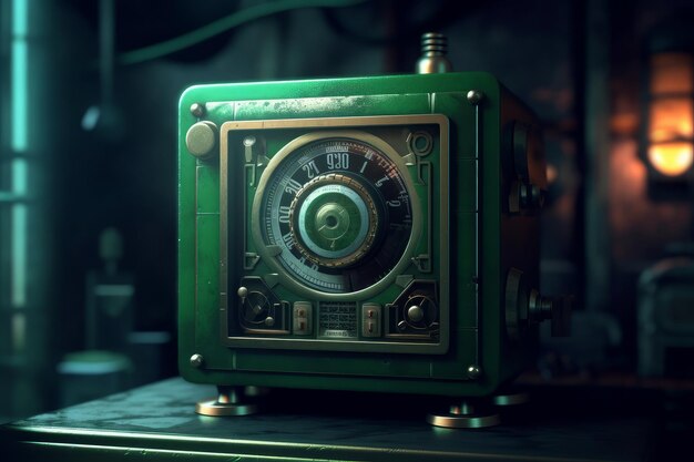 Photo old green safe in a dark room generative ai