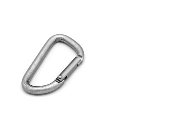 사진 오래 된 회색 등반 carabiner 흰색 절연