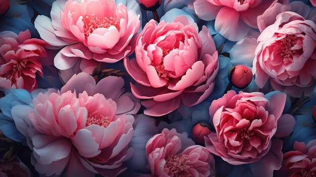 Old grunge background with peonies Generative Ai