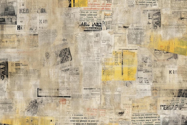 Photo old grunge newspaper collage seamless pattern unreadable vintage newsprint texture gray yellow sepia