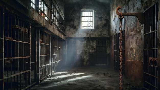 Foto l'interno di una vecchia prigione grunge