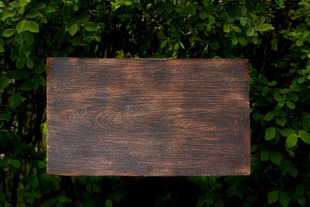 背景モックアップの葉の使用と古いグランジ木の板