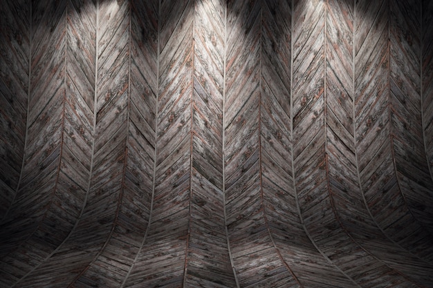 Old grungy curved wooden background. 3d rendering illustration