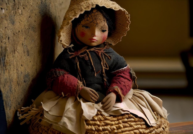 古い手作りの縫いぐるみ人形