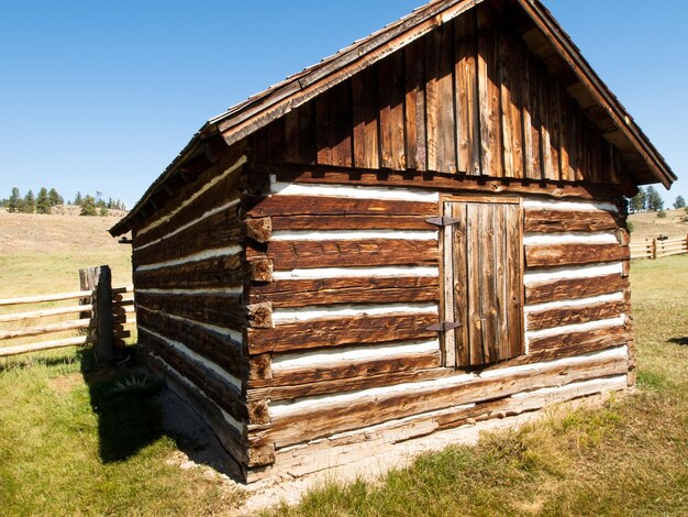 Old homestead buildings on Florissant National Monument in central Colorado.