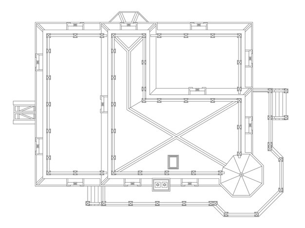 Vecchia casa in stile vittoriano. illustrazione su sfondo bianco. illustrazione in bianco e nero nelle linee di contorno. specie da diverse parti.