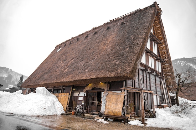 Old house in the village of Shirakawago and Gokayama