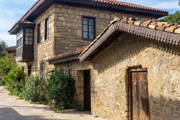 Old houses in the historical district of Side in Manavgat, Turkey