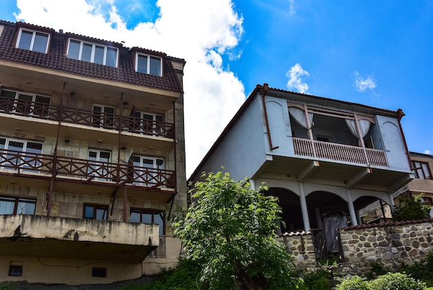 Old houses with carved balconies in Sighnaghi Streets of Sighnaghi Alazani Valley May 2019 Georgia