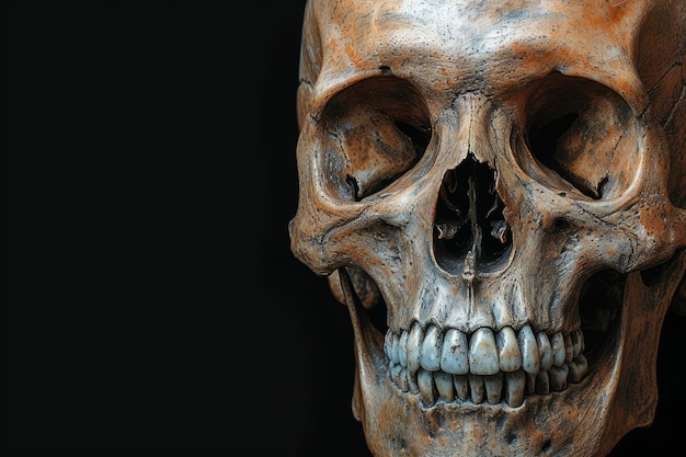 Старый человеческий череп, выделенный на черном фоне